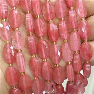 Pink Synthetic Quartz Horse-Eye Beads Faceted, approx 9-14mm [GB26088]