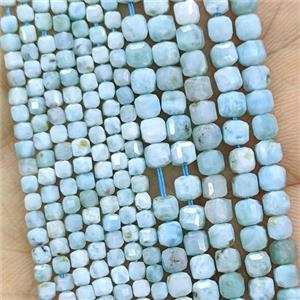 Natural Blue Larimar Beads Faceted Cube AA-Grade, approx 3mm [GB26130-3MM]