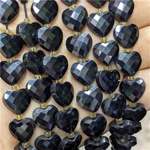 Natural Black Obsidian Heart Beads Faceted, approx 12mm [GB26189]