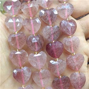 Natural Pink Strawberry Quartz Heart Beads Faceted, approx 14mm [GB26456]