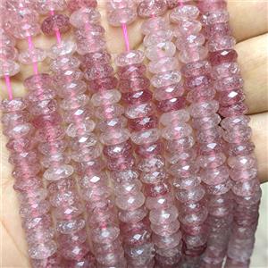 Natural Pink Strawberry Quartz Heishi Spacer Beads Faceted, approx 3x8mm [GB26570]