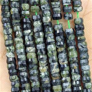 Natural Kambaba Jasper Heishi Beads Faceted Green, approx 2x4mm [GB26583]