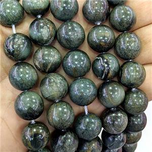 Natural Green Hawkeye Stone Beads Smooth Round AB-Grade, approx 14mm [GB26599]