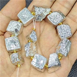Natural Pyrite Nugget Beads Freeform Shiny Silver Electroplated, approx 10-20mm, 20cm length [GB26601]