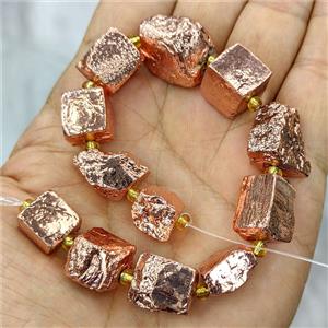 Natural Pyrite Nugget Beads Freeform Rose Gold Electroplated, approx 10-20mm, 20cm length [GB26602]