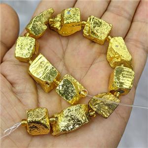 Natural Pyrite Nugget Beads Freeform Golden Electroplated, approx 10-20mm, 20cm length [GB26603]