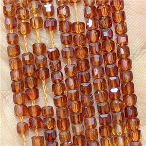 Natural Orange Garnet Cube Beads Faceted, approx 3mm [GB26612]