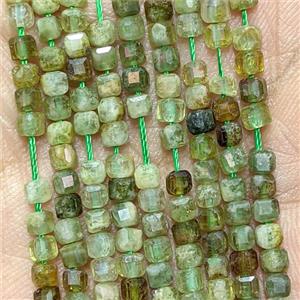 Natural Green Garnet Beads Faceted Cube, approx 3mm [GB26614]