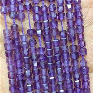 Natural Purple Amethyst Cube Beads Faceted, approx 3mm [GB26620]