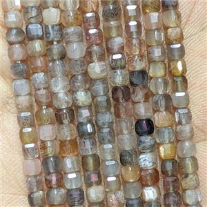Natural Moonstone Cube Beads Faceted Multicolor, approx 3mm [GB26621]