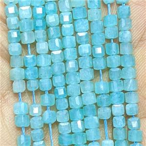 Natural Blue Amazonite Cube Beads Faceted, approx 3mm [GB26628]