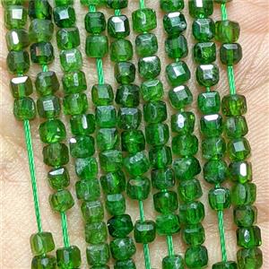 Natural Green Diopside Cube Beads Faceted, approx 3mm [GB26630]