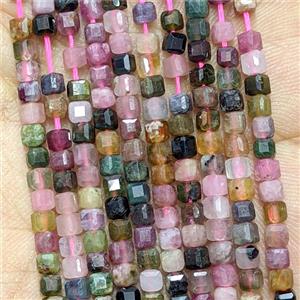 Natural Tourmaline Cube Beads Faceted Multicolor, approx 3mm [GB26632]