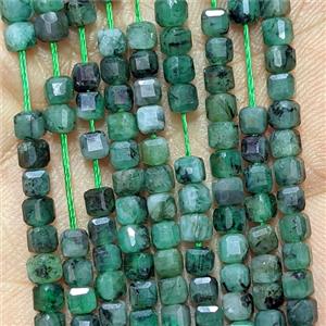 Natural Green Emerald Cube Beads Faceted, approx 3mm [GB26634]