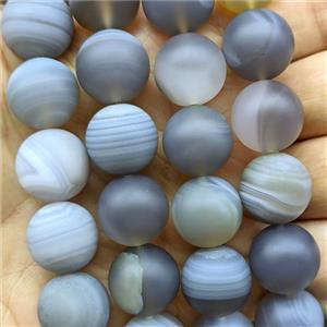 Natural Gray Stripe Agate Beads Banded Matte Round, approx 16mm [GB26642]