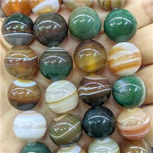 Natural Stripe Agate Beads Coffee Green Smooth Round Dye, approx 16mm [GB26643]