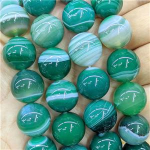 Natural Stripe Agate Beads Smooth Round Green Dye, approx 16mm [GB26644]