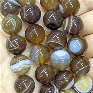 Natural Stripe Agate Beads Banded Smooth Round Coffee Dye, approx 16mm [GB26645]