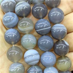 Natural Gray Stripe Agate Beads Smooth Round, approx 16mm [GB26646]