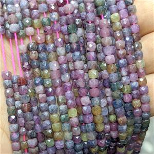 Natural Ruby And Sapphire Beads Faceted Cube Multicolor, approx 4mm [GB26688]