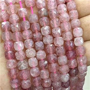 Pink Strawberry Quartz Beads Faceted Cube, approx 6-8mm [GB26691]