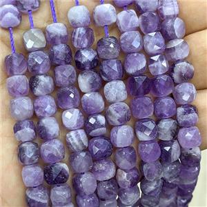Natural Dogtooth Amethyst Beads Purple Faceted Cube, approx 6-8mm [GB26693]
