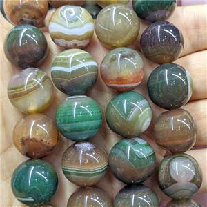 Natural Stripe Agate Beads Red Green Dye Smooth Round, approx 18mm [GB26769]