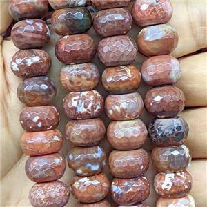 Natural Agate Rondelle Beads Faceted Red Dye, approx 14mm [GB26839]