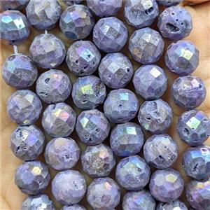 Natural Agate Geode Beads Faceted Round Lavender Electroplated, approx 8mm [GB26841-8MM]