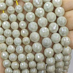 Natural White Jade Beads Faceted Round Beige Dye Electroplated, approx 10mm [GB26842-10MM]