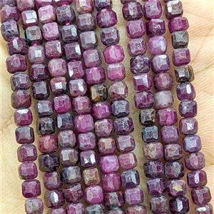 Natural Indian Ruby Beads Faceted Cube, approx 3.5mm [GB26843]