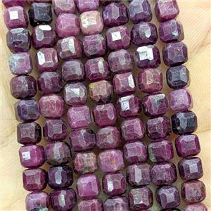 Natural Indian Ruby Beads Faceted Cube, approx 5mm [GB26846]