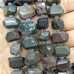 Green Chinese Alxa Agate Nugget Beads Faceted Freeform Alashan, approx 12-18mm [GB26888]