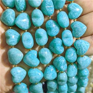 Natural Green Amazonite Heart Beads AA-Grade, approx 15mm [GB26962]