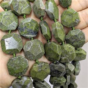 Natural Green Epidote Polygon Beads Faceted, approx 20-22mm [GB26967]