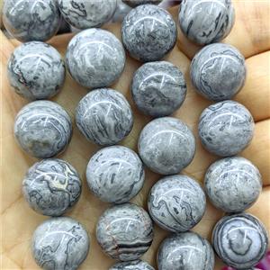Natural Gray Map Jasper Beads Smooth Round, approx 16mm [GB26973]