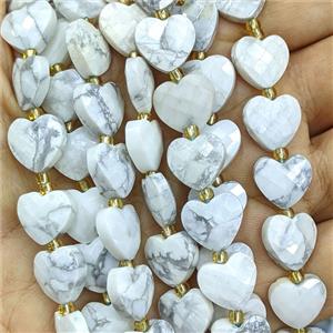 White Howlite Turquoise Heart Beads Faceted, approx 12mm [GB27001]