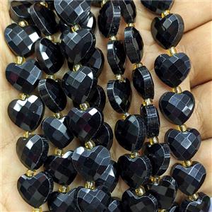 Black Obsidian Heart Beads Faceted, approx 12mm [GB27002]