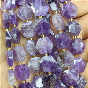 Purple Amethyst Hexagon Beads Faceted, approx 12mm [GB27010]
