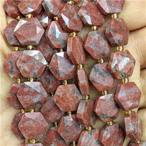 Red Sesame Jasper Hexagon Beads Faceted, approx 12mm [GB27011]