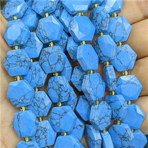 Blue Dye Howlite Turquoise Hexagon Beads Faceted, approx 12mm [GB27015]