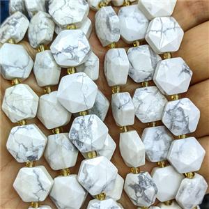 White Howlite Turquoise Hexagon Beads Faceted, approx 12mm [GB27016]