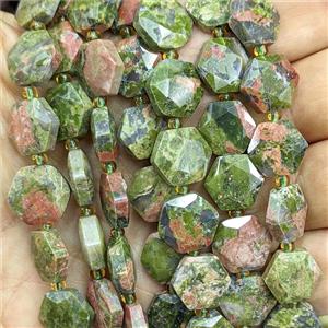 Unakite Hexagon Beads Faceted Green, approx 12mm [GB27019]
