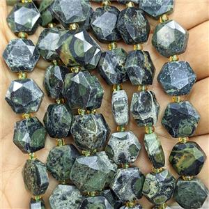 Green Kambaba Jasper Hexagon Beads Faceted, approx 12mm [GB27020]