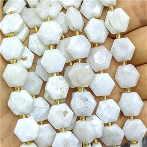 White Moonstone Hexagon Beads Faceted, approx 12mm [GB27023]