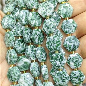 Green Dalmatian Jasper Hexagon Beads Faceted, approx 12mm [GB27024]