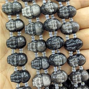 Silver Obsidian Pixiu Beads 2holes, approx 12-17mm, 20pcs per st [GB27044]