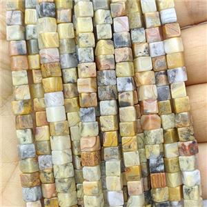Yellow Crazy Lace Agate Cube Beads, approx 4mm [GB27048]