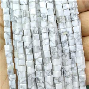 White Howlite Turquoise Cube Beads, approx 4mm [GB27049]