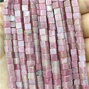 Pink Wood Lace Jasper Cube Beads, approx 4mm [GB27056]